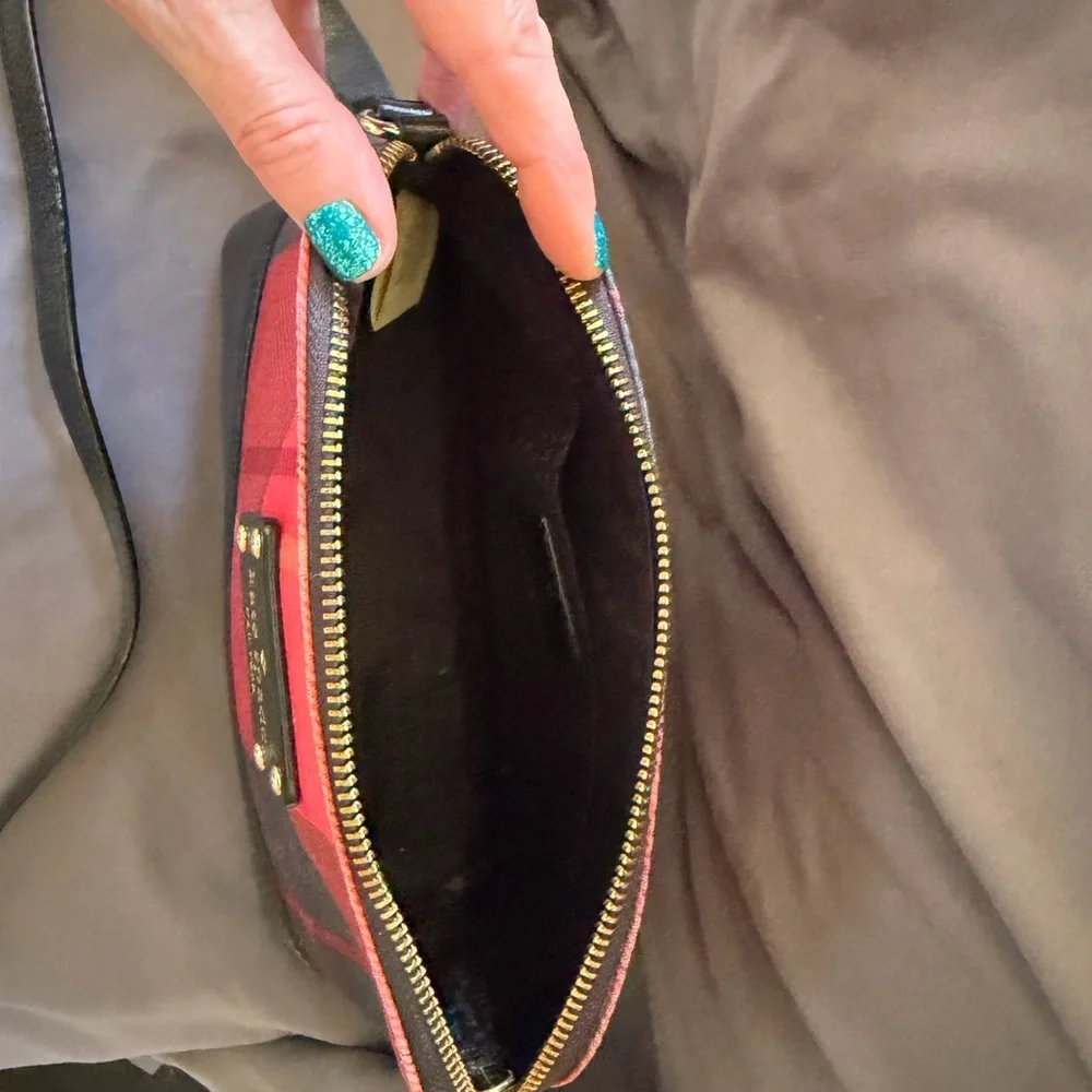 kate spade Red Plaid and Black Leather Crossbody